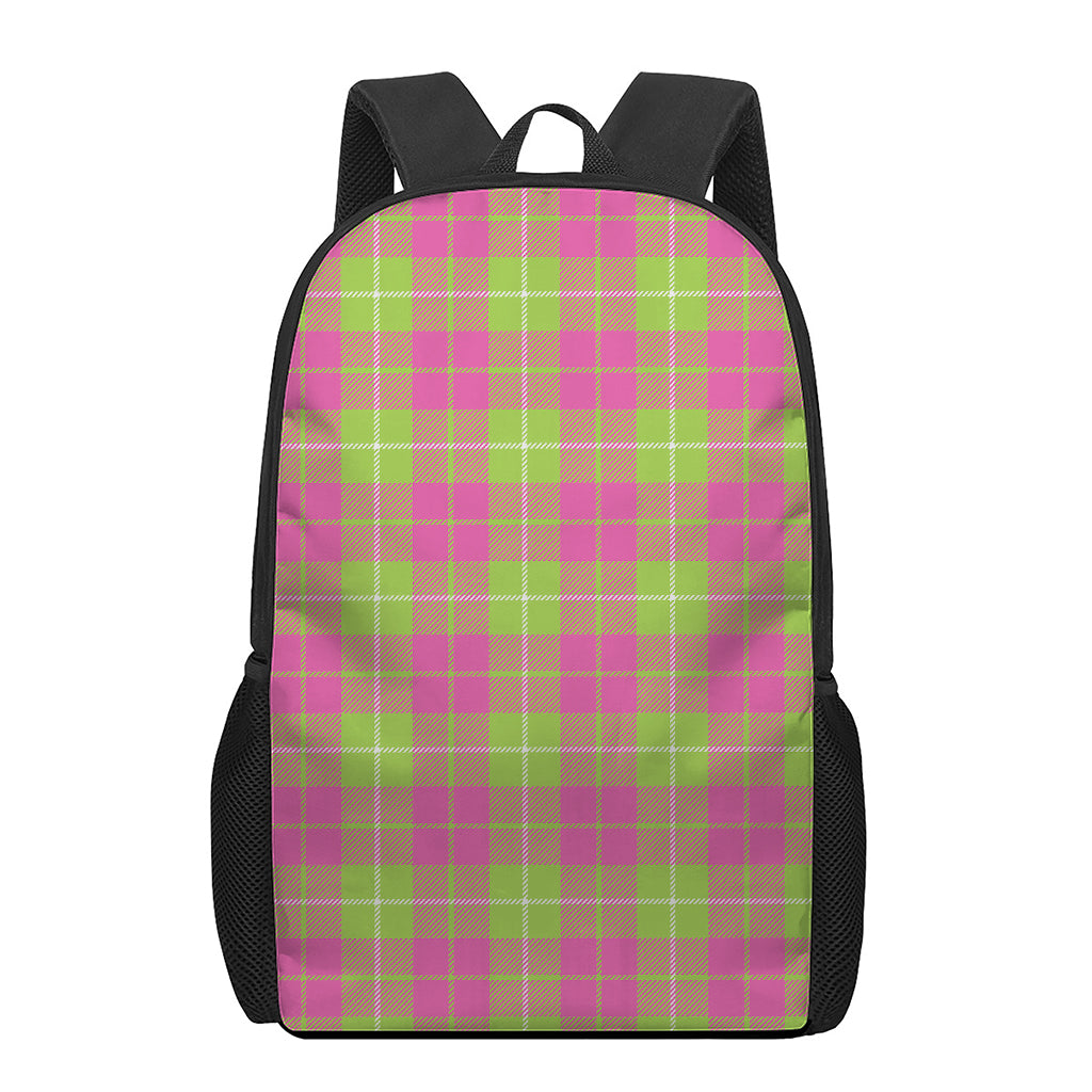 Pink Green And White Tartan Print 17 Inch Backpack