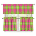 Pink Green And White Tartan Print 3 Piece Kitchen Curtains