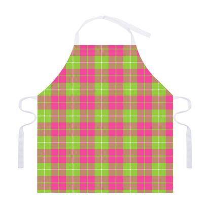 Pink Green And White Tartan Print Adjustable Apron