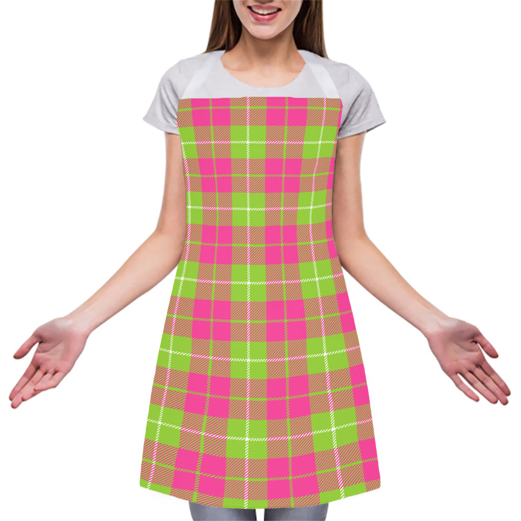 Pink Green And White Tartan Print Adjustable Apron