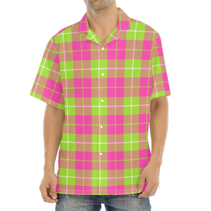 Pink Green And White Tartan Print Aloha Shirt