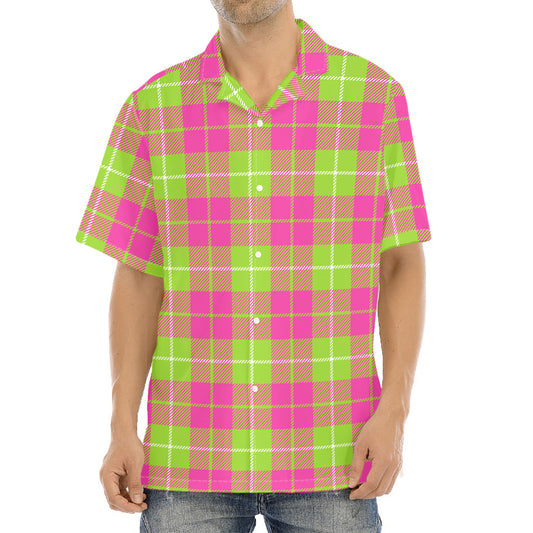 Pink Green And White Tartan Print Aloha Shirt