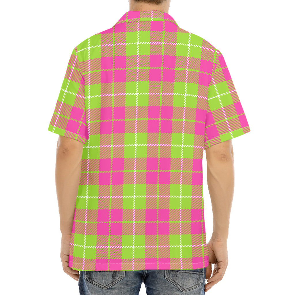 Pink Green And White Tartan Print Aloha Shirt