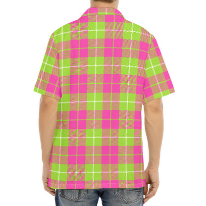 Pink Green And White Tartan Print Aloha Shirt
