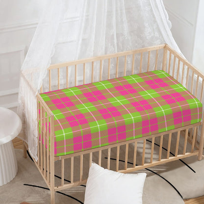 Pink Green And White Tartan Print Baby Crib Sheet