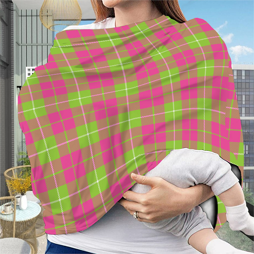 Pink Green And White Tartan Print Baby Seat Cover