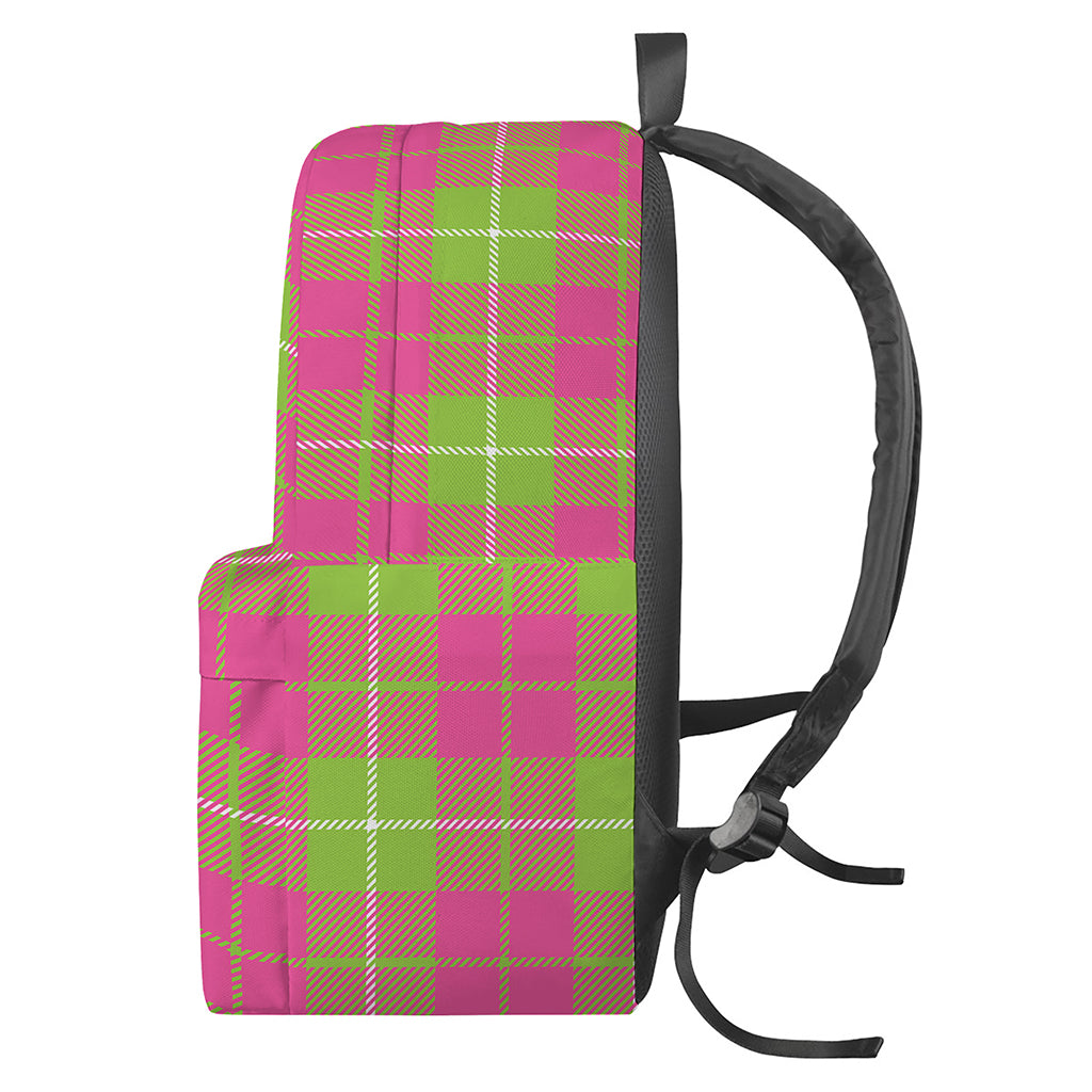 Pink Green And White Tartan Print Backpack