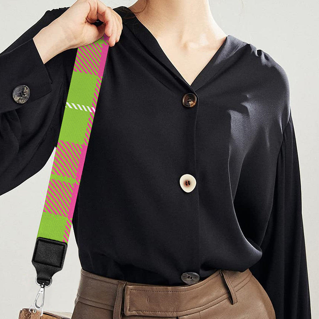 Pink Green And White Tartan Print Bag Strap
