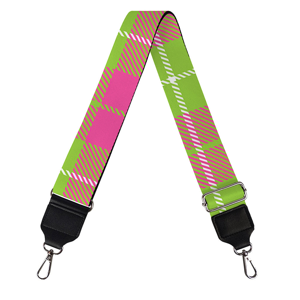 Pink Green And White Tartan Print Bag Strap