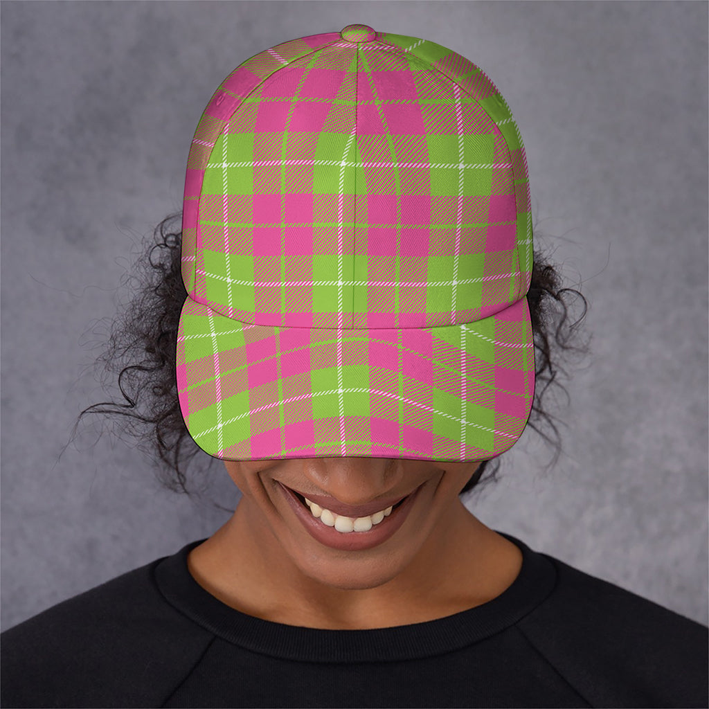 Pink Green And White Tartan Print Baseball Cap
