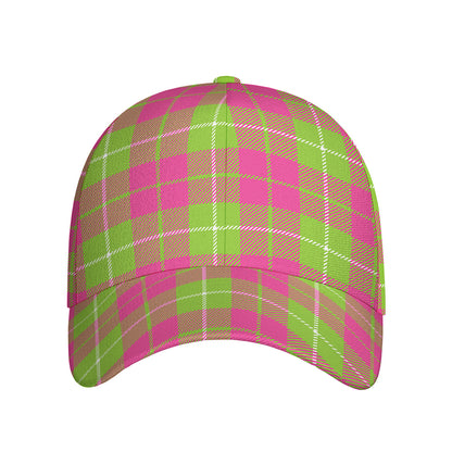 Pink Green And White Tartan Print Baseball Cap