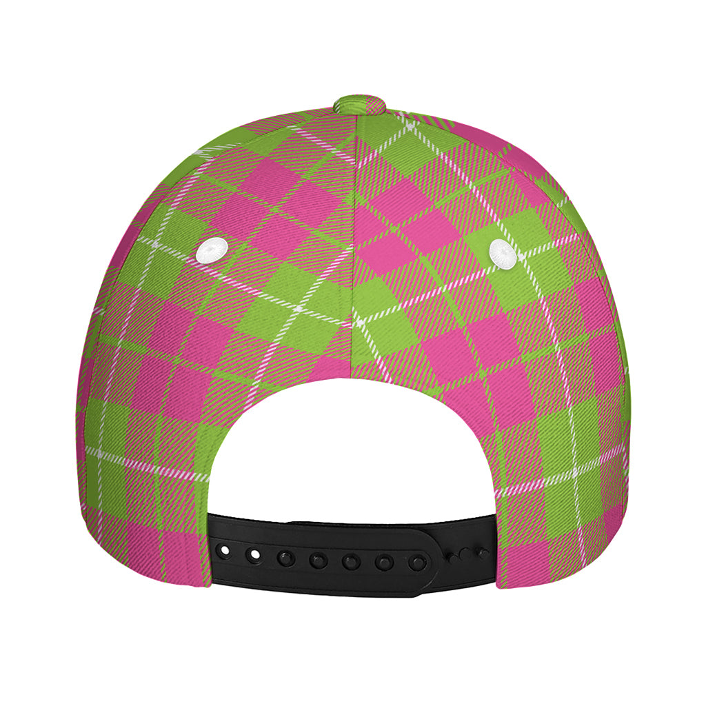 Pink Green And White Tartan Print Baseball Cap