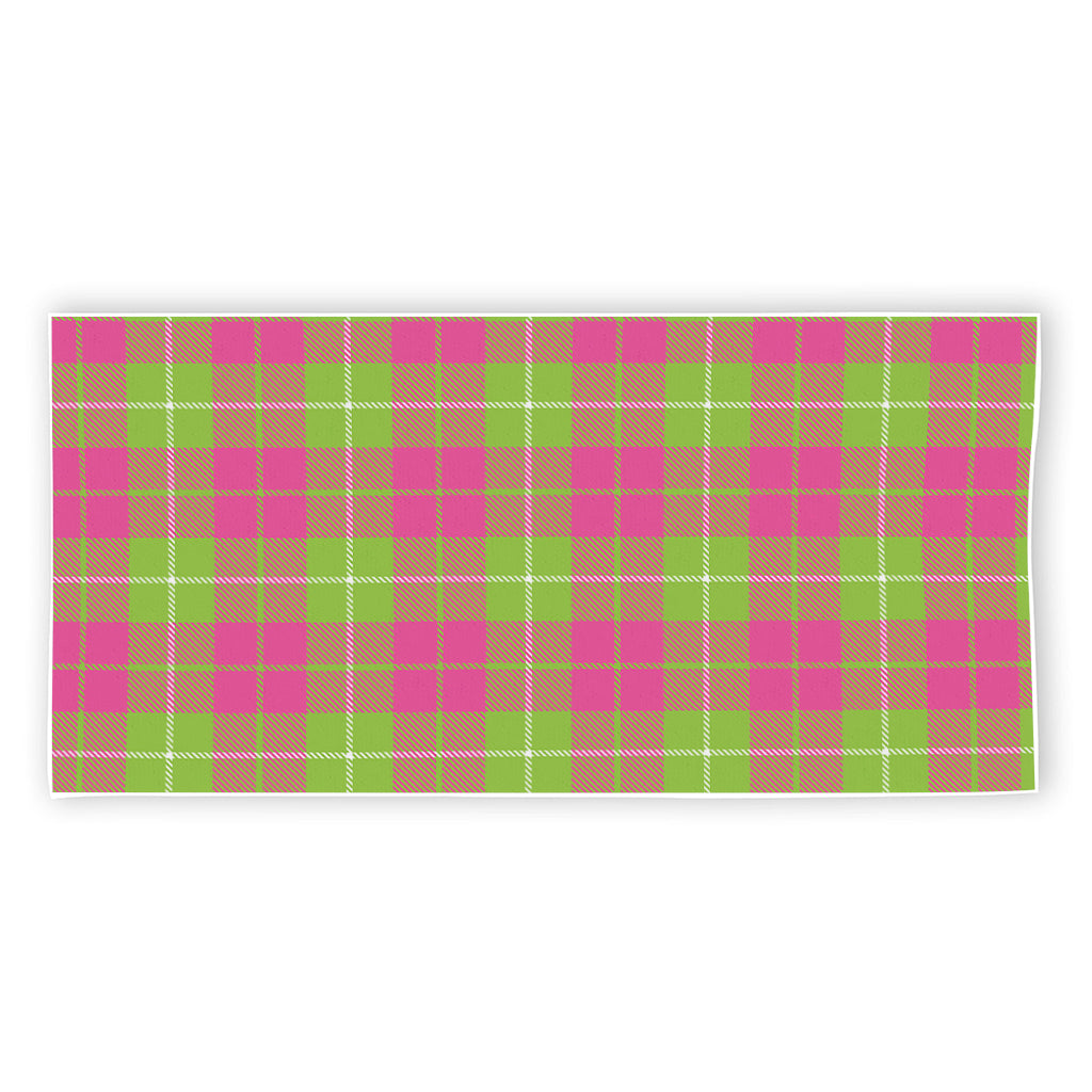 Pink Green And White Tartan Print Beach Towel