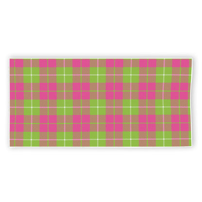 Pink Green And White Tartan Print Beach Towel