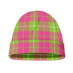 Pink Green And White Tartan Print Beanie