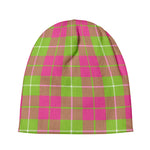Pink Green And White Tartan Print Beanie