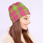 Pink Green And White Tartan Print Beanie