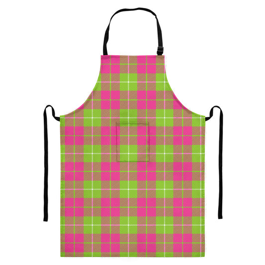 Pink Green And White Tartan Print Bib Apron With Pocket