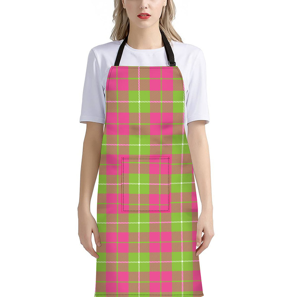 Pink Green And White Tartan Print Bib Apron With Pocket