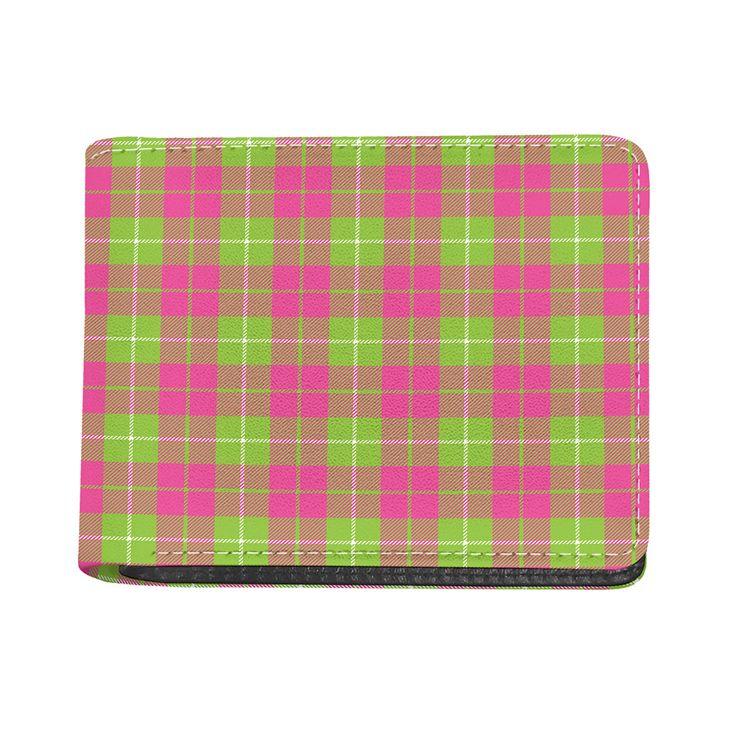 Pink Green And White Tartan Print Bifold Wallet