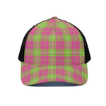 Pink Green And White Tartan Print Black Mesh Trucker Cap