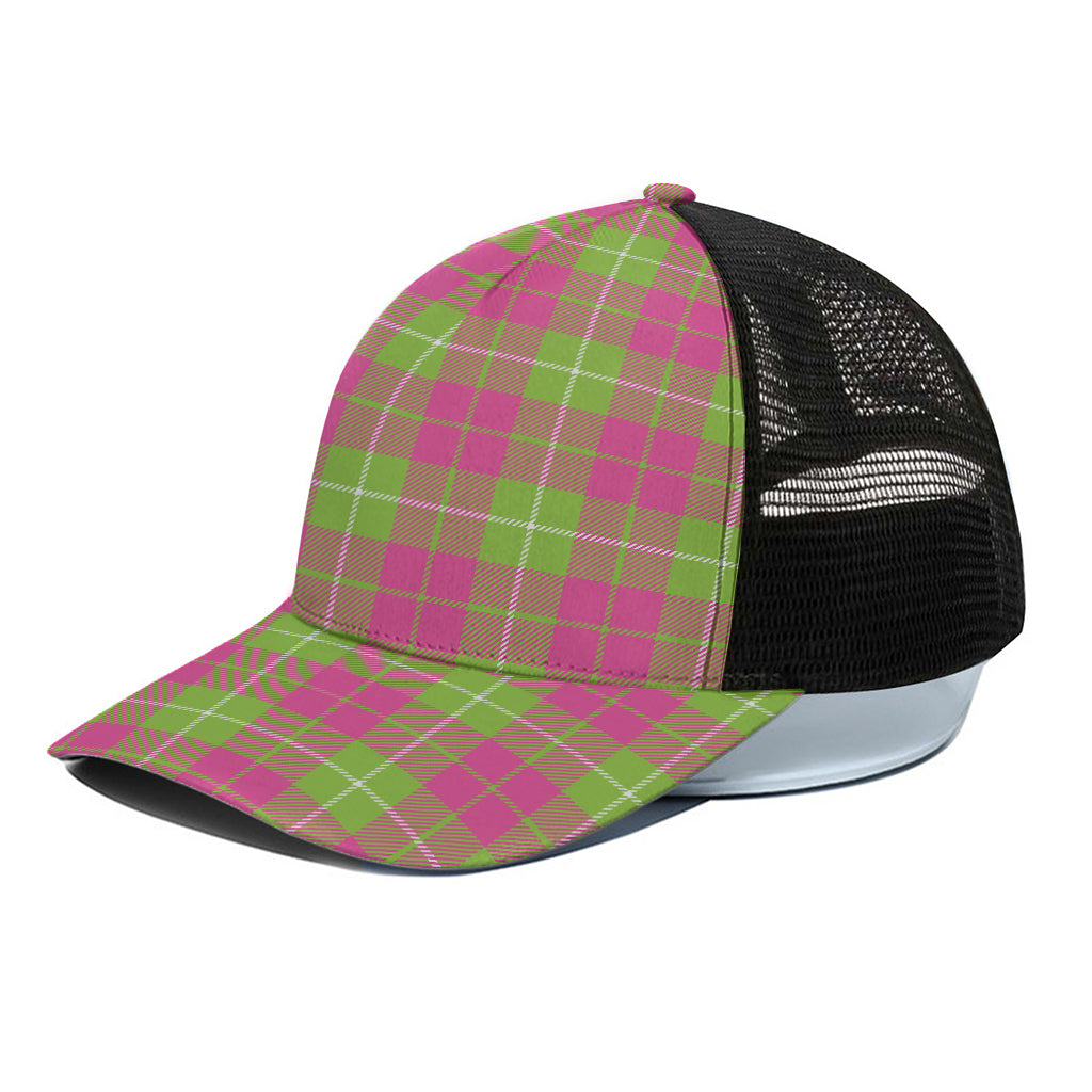Pink Green And White Tartan Print Black Mesh Trucker Cap