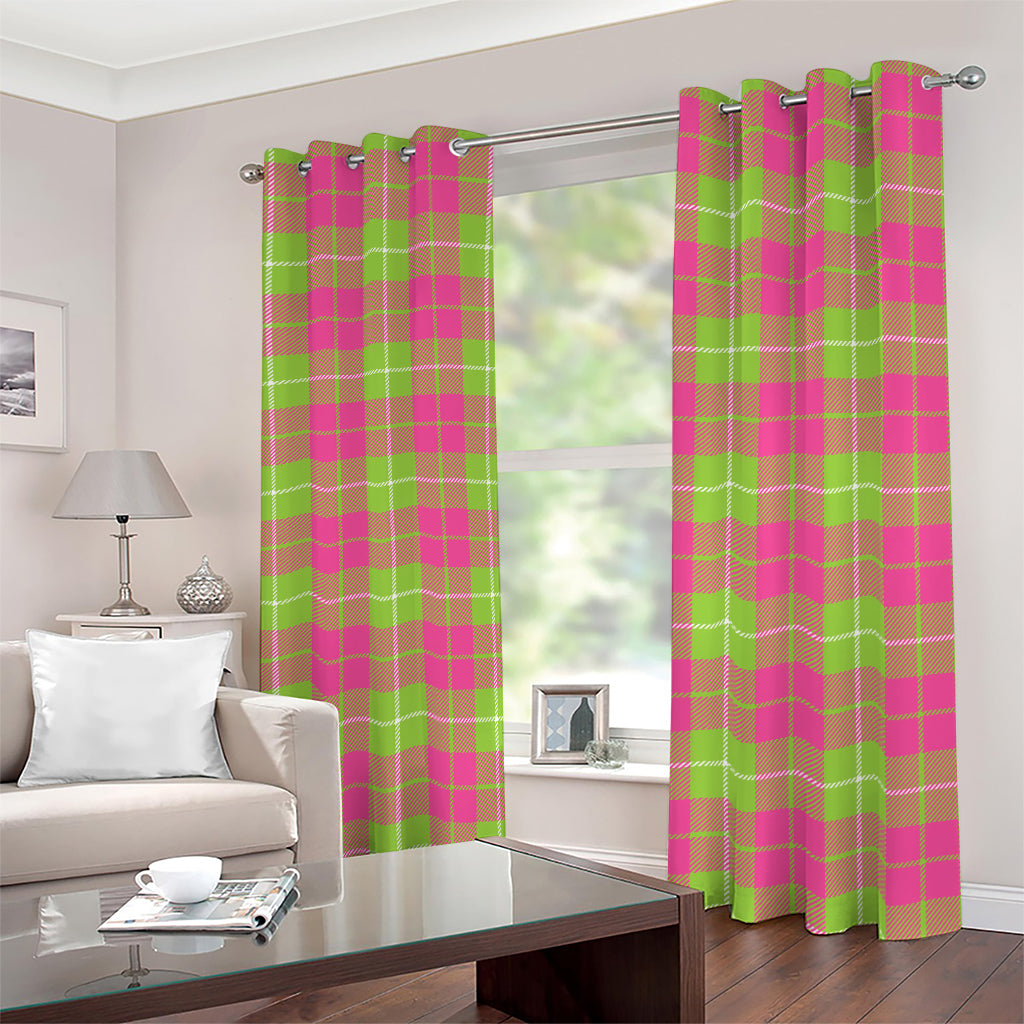 Pink Green And White Tartan Print Blackout Grommet Curtains