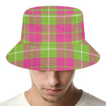 Pink Green And White Tartan Print Bucket Hat