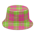 Pink Green And White Tartan Print Bucket Hat