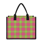 Pink Green And White Tartan Print Canvas Tote Bag