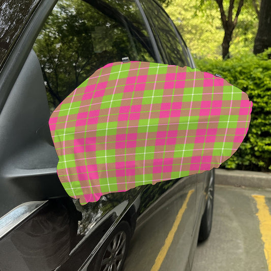Pink Green And White Tartan Print Car Side Mirror Covers