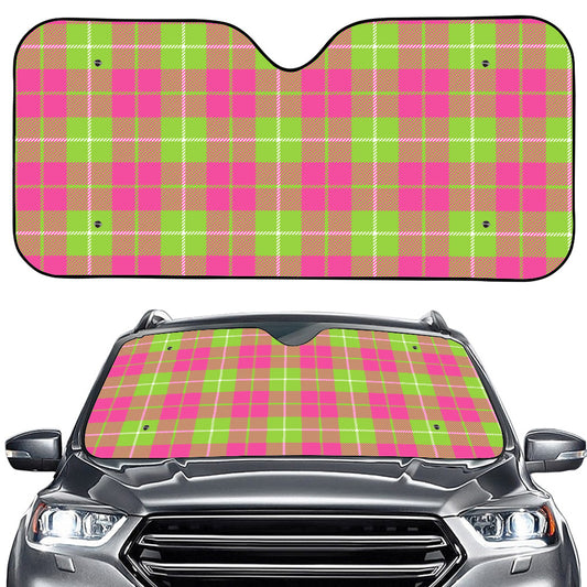 Pink Green And White Tartan Print Car Windshield Sun Shade