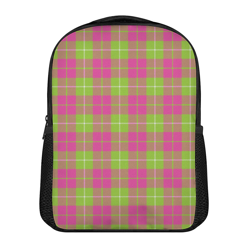 Pink Green And White Tartan Print Casual Backpack