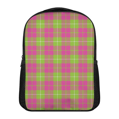 Pink Green And White Tartan Print Casual Backpack