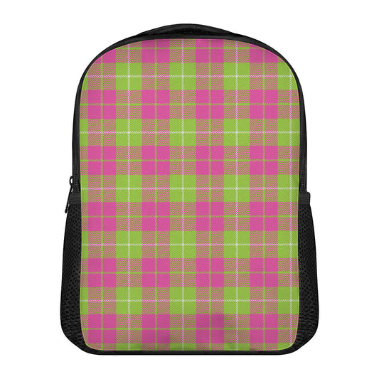 Pink Green And White Tartan Print Casual Backpack