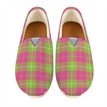 Pink Green And White Tartan Print Casual Shoes