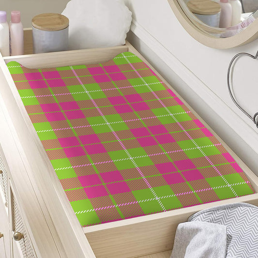 Pink Green And White Tartan Print Changing Pad Cover