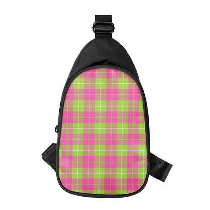 Pink Green And White Tartan Print Chest Bag
