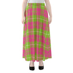 Pink Green And White Tartan Print Chiffon Maxi Skirt
