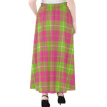 Pink Green And White Tartan Print Chiffon Maxi Skirt