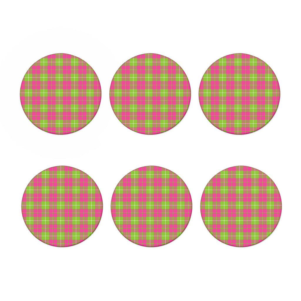 Pink Green And White Tartan Print Coaster Set