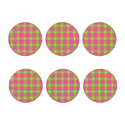 Pink Green And White Tartan Print Coaster Set