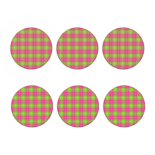 Pink Green And White Tartan Print Coaster Set