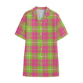 Pink Green And White Tartan Print Cotton Hawaiian Shirt
