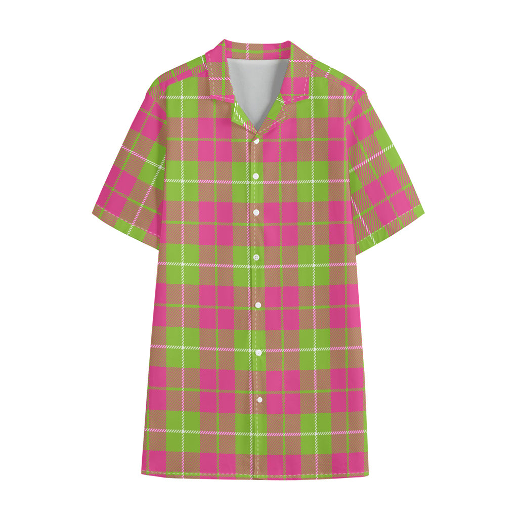 Pink Green And White Tartan Print Cotton Hawaiian Shirt