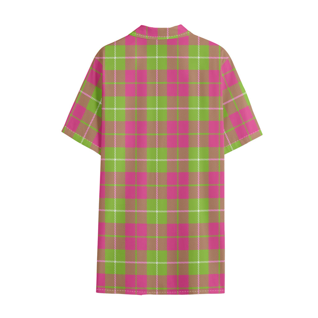 Pink Green And White Tartan Print Cotton Hawaiian Shirt