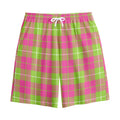 Pink Green And White Tartan Print Cotton Shorts