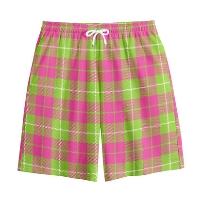 Pink Green And White Tartan Print Cotton Shorts
