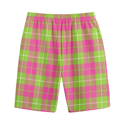 Pink Green And White Tartan Print Cotton Shorts