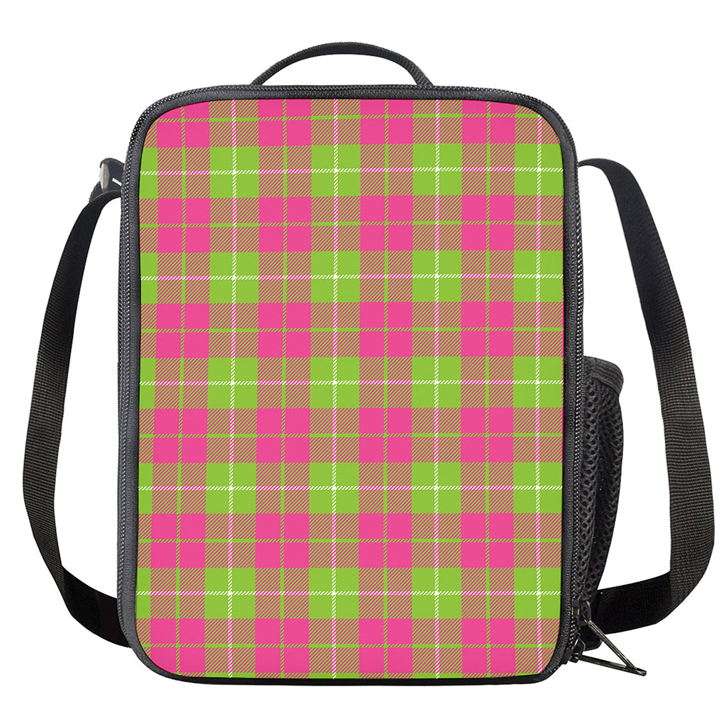 Pink Green And White Tartan Print Crossbody Lunch Bag